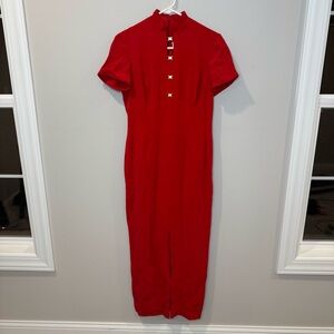 Dana Buchman 100% Silk Red Long Sheath Dress